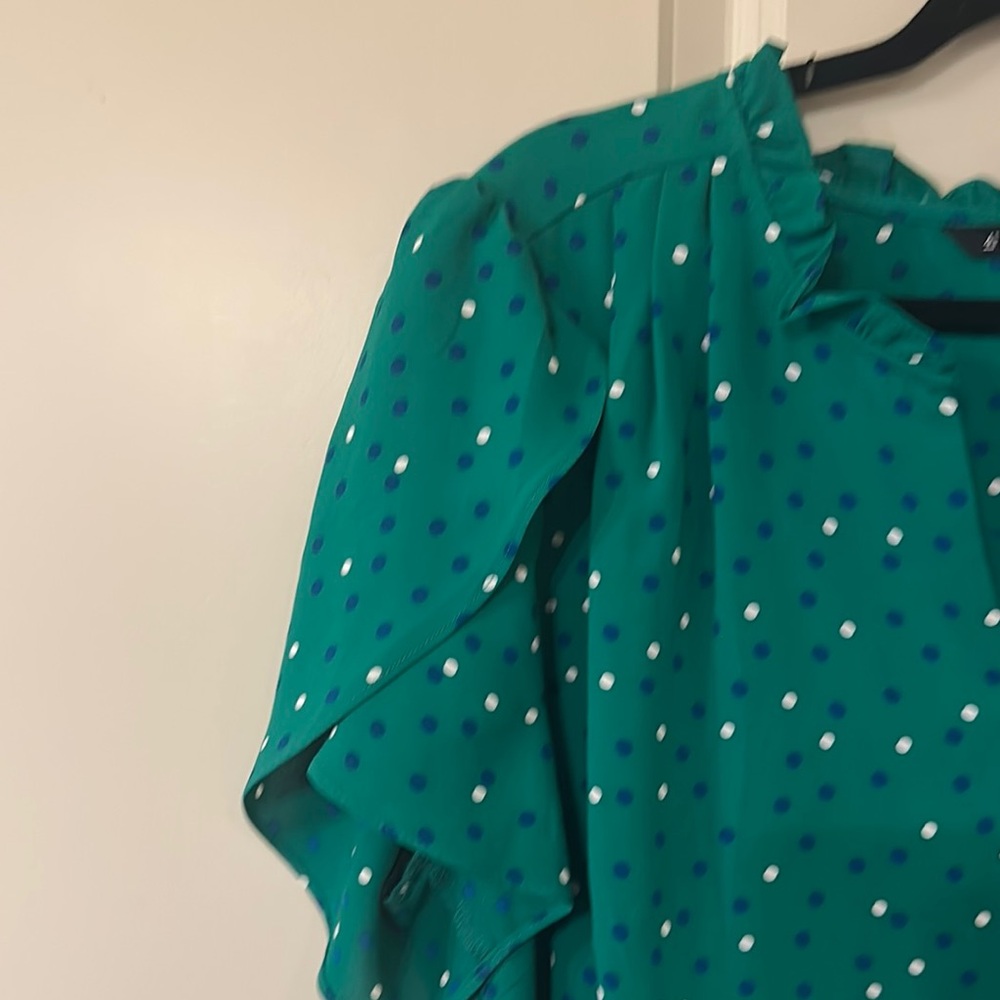41 Hawthorn Green Flutter Sleeve Blouse with Ruffled Details - Picture 3 of 3